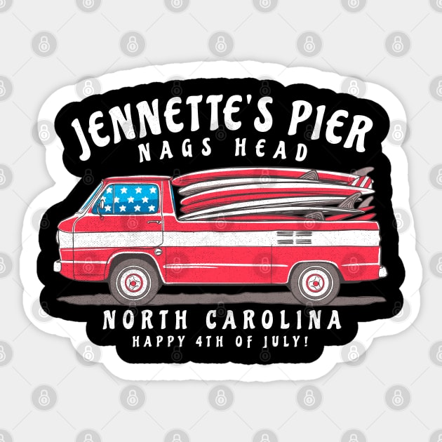 Jennette’s Pier, NC Summer Surfboards on the Fourth Sticker by Contentarama